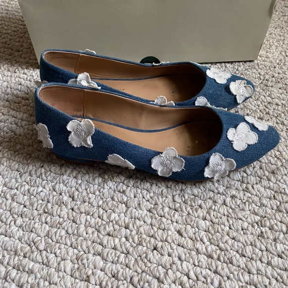 Anthropologie Blue Denim Floral Appliqué Ballet Flat Size 7.5 - Picture 3 of 8